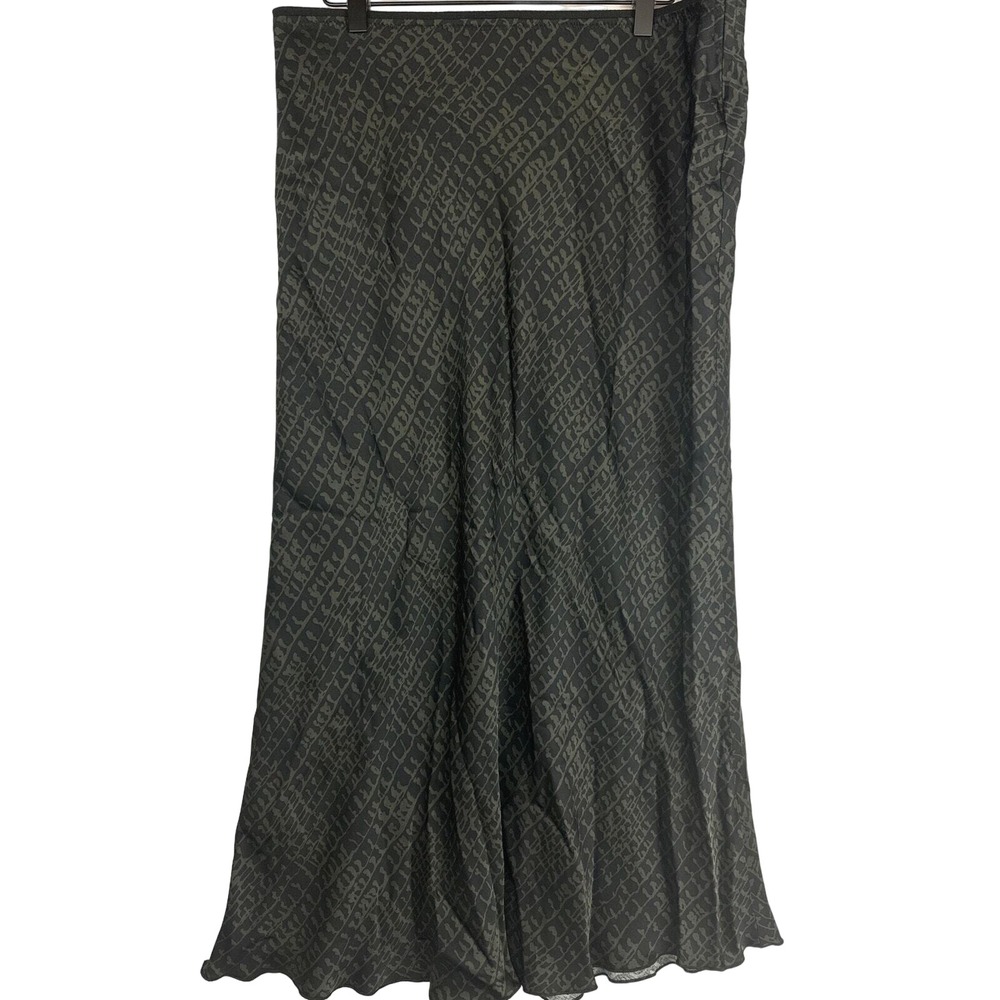 ZARA‎ Satin Maxi Skirt Womens XL Black Printed Elastic Waist Flowy Neutral